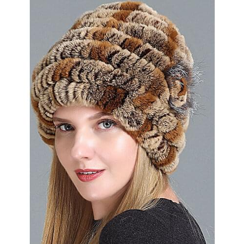 Russian Winter Real Fur Earflap Hat Women Knitted Genuine Rex Rabbit Fur Skullies Cap DIY Warm Soft Rex Rabbit Fur Beanies Caps