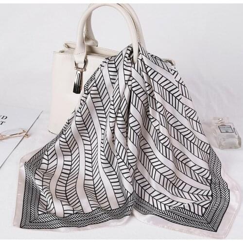 Silk Square Scarf Lady Hair Shawl Fashion Striped Bag Scarves Square Head Band Female Neckerchief Wraps Women Bandana Foulard