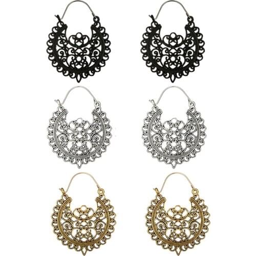 Shellhard Vintage Jewelry Earring orecchini Fashion Hollow Carved Hoop Earring Metal Hook Earring For Women Female Accessories