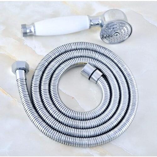 HotelSpa Chrome Brass 59" Extra Long Flexible Tube Stretchable Hose Pipe & Ceramic Hand Held Spray Shower Head Dhh027