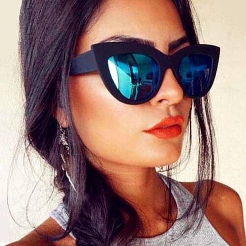 Retro Thick Frame Cat Eye Sunglasses Women Ladies Fashion Brand Designer Mirror Lens Cateye Sun Glasses For Female