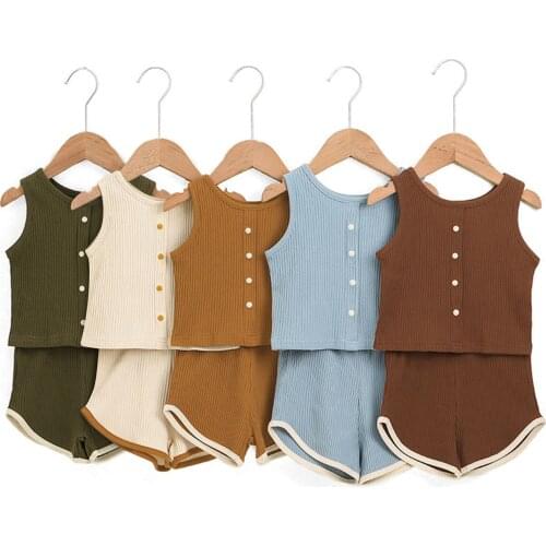 New Summer Infant Baby Boys Clothes Suit Newborn Kids Boy Ribbed Knitted Short Sleeve Buttons T-shirts+Shorts Tracksuits Sets