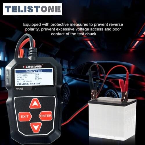 KW208 12V Car Battery Tester 100-2000CCA Cranking Charging 12V Multi Languages Automotive Car Battery Diagnostic Tool