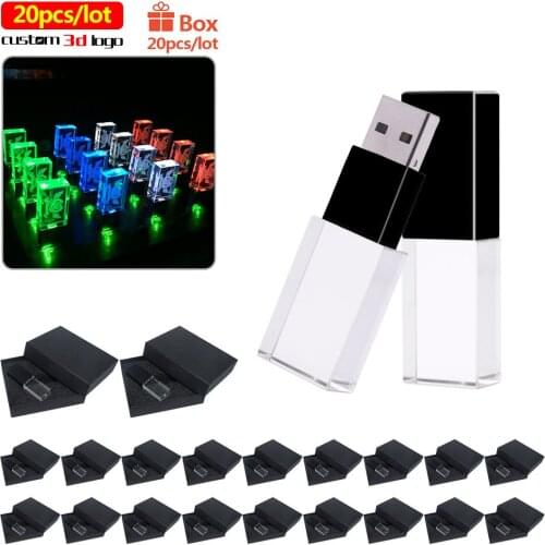 20pcs/lot Crystal usb flash 16GB 32GB Free Custom 3d logo Usb Flash Drive 64GB 128gb memory stick Pendrive flash USB 2.0 gifts