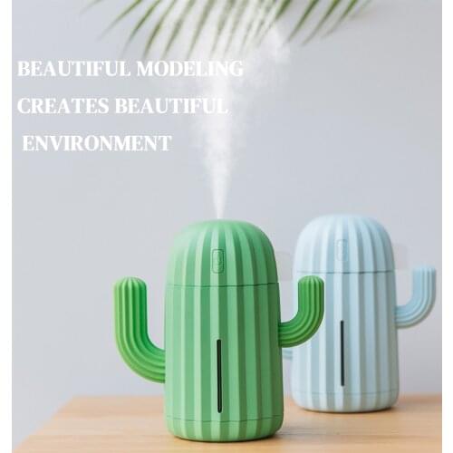 340ml Capacity Cactus Air Humidifier Home Office Car Mist Maker Fogger Mini Air Diffuser USB Powered Humidifier with LED Light