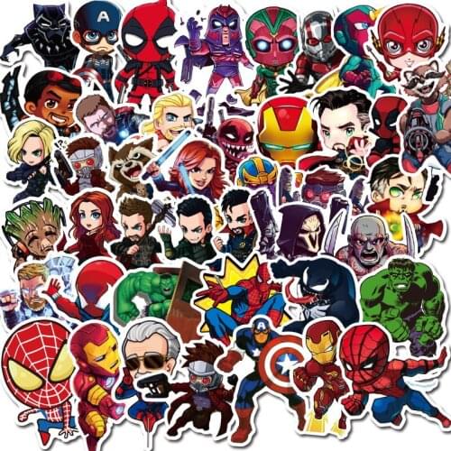 100pcs Marvel The Avengers 3D Stickers Cartoon Anime Figures Spiderman Iron Man Captain America Hulk Waterproof Graffiti Sticker