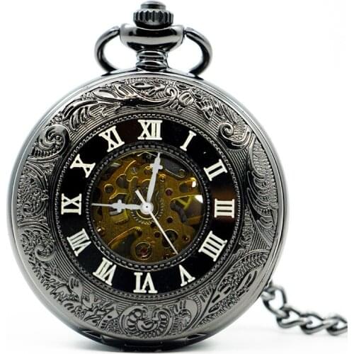 5Pcs/lot High Quality Vintage Mechanical Pocket Watches Hollow Skeleton Hand-winding Retro Male Clock Pendant FOB Chain PJX1215