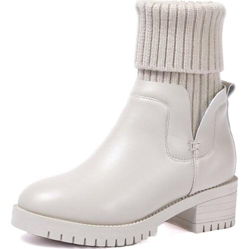 Womens shoes autumn/winter leather martin boots velvet white wool mouth boots female anti-skid thick bottom cotton boots