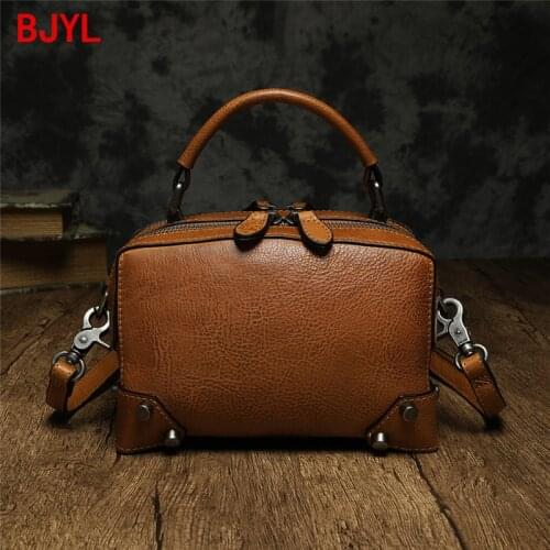2020 Retro Literary Women Handbag Female Leather Small Square Bag Double Zipper Shoulder Diagonal Bag Portable Suitcase Bags