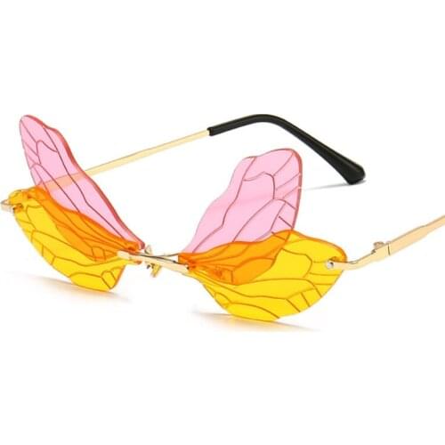 Party Decorative Costume Eyewear Novel Women Rimless Dragonfly Wing Sunglasses Double Colors Rimless Shades