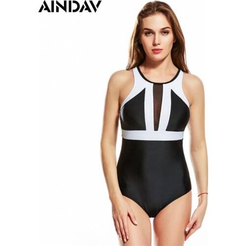 2020 Newest Patchwork One Piece Swimsuit Women Bathing Suits Vintage Summer Beach Wear Swim Suit Black White Monokini Plus Size