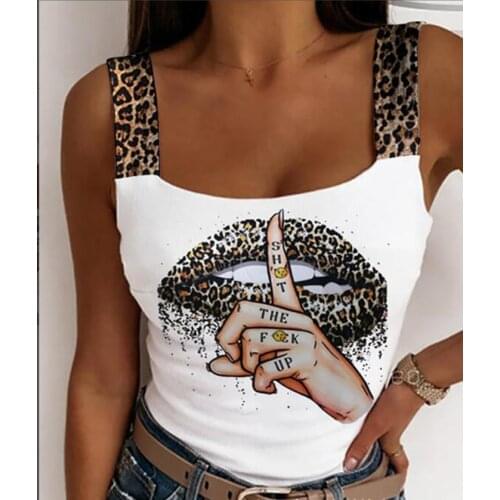 2021 Summer New Style Character Printed Thick Shoulder Strap Top Womens Shirt Pullover Casual Knitted Sexy Ladies Sleeveless Ve