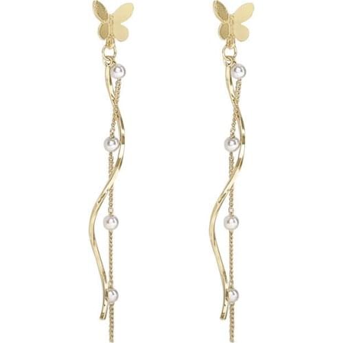 10 pair/lot high quality fashion jewelry metal long chain tassel butterfly earrings