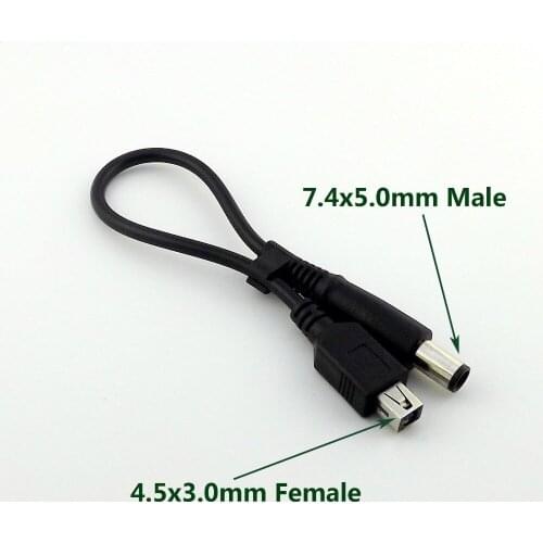 10pcs DC Power 4.5x 3.0mm Female Jack To 7.4 x 5.0mm Male Adapter Cable DELL HP Laptop 25cm