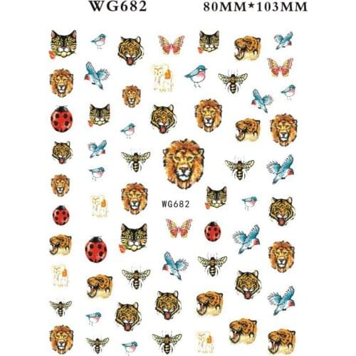 10PCS Tiger Lion Leopard Cat Rose Flower Leopard Butterfly Animal Nail Sticker Decorative Applique Accessories Sticker