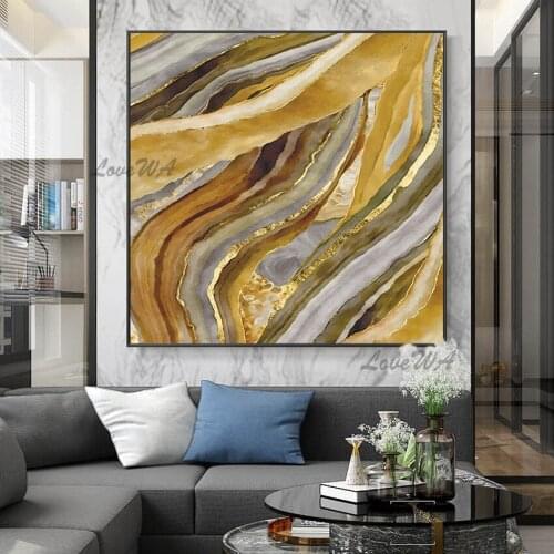 100% Handpainted Oil Painting On Canvas High Quality Abstract Gold Texture Paintings New Arrival Color Is Yellow Home Decoration