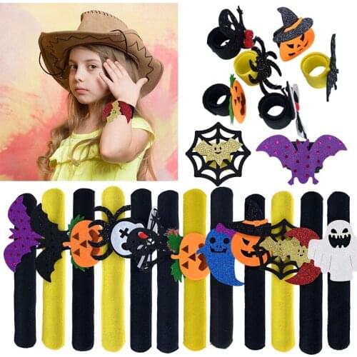4pcs Halloween Slap Bracelets Funny Ghost Party Birthday Gifts Children Adults Favor Cartoon Pumpkin Happy Halloween Party Decor