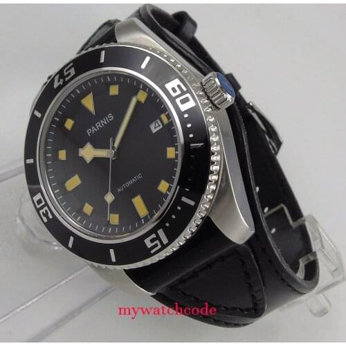43mm parnis black dial Sapphire Glass 21 jewels miyota automatic mens Watch 704B