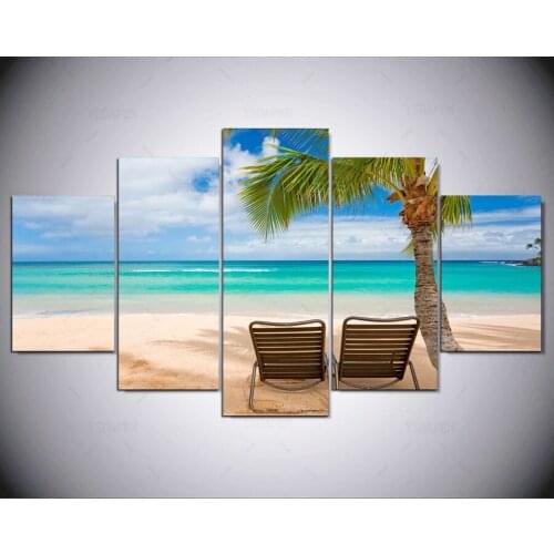 5 panel modern Beach hd Art print canvas art wall framed paintings for living room wall picture ny-1352