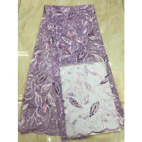 African Sequined Lace Fabric 2021 French Lace Fabric Embroidered Nigerian Sequined Tulle Lace Fabric FJ3930