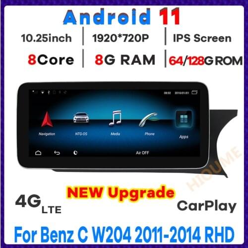 10.25" Android 10 8GB ROM Car Radio Multimedia Player GPS Navigation for Mercedes Benz C-Class W204 2011-2014 RHD Stereo