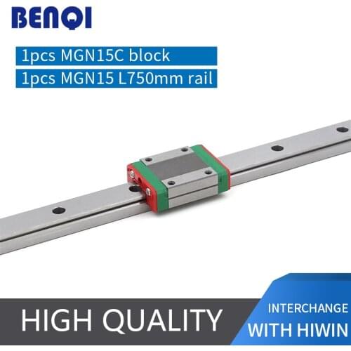 Free shipping miniature linear guide MGN15C +15mm linear rail MGN15-L 750mm rail for cnc bearing steel material