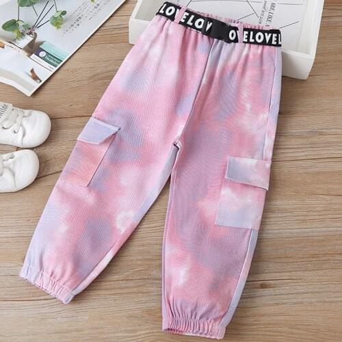 Kids Pants For Girls Tie-Dye Cargo Pants Hip Hop Jazz Dance Costume Children Spring Autumn Fashion Casual Cotton Sport Trousers