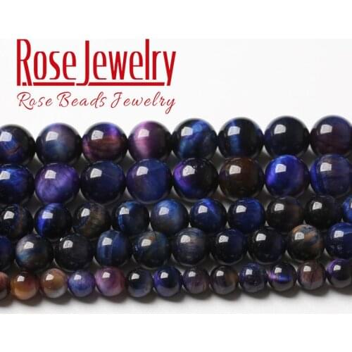 Purple Blue Tiger Eye Beads For Jewelry Making Natural Stone Round Loose Beads DIY Bracelet Accessories 6 8 10 12mm 15'' Strand
