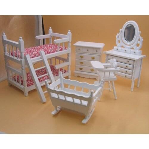 M02-X011 children baby gift Toy 1:12 Dollhouse mini Furniture Miniature rement white color Childrens room furniture 5pcs/set