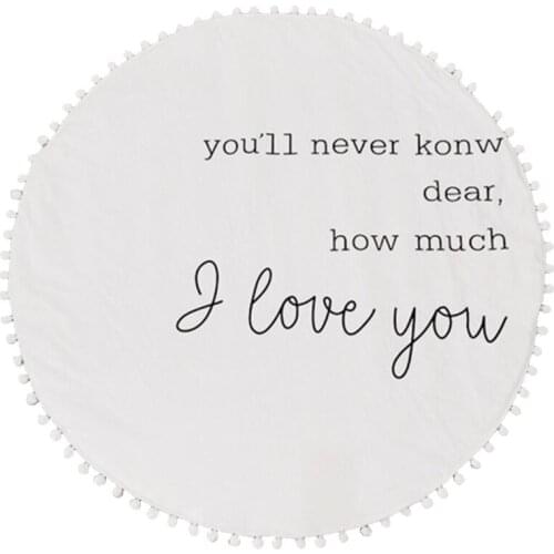 Baby Play Mat Cotton Kids Crawling Blanket 43.3inch Large Round Carpet Rug with Pom Pom Ball Baby Room Decor Photo Props