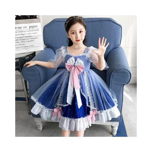 5-10 years old childrens princess dress summer fashion cute girl stitching lace princess cake show girl dress