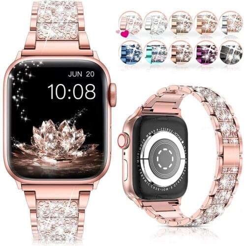 For Apple Watch Band 38mm 40mm 42mm 44mm Bracelet iWatch SE 6 5 4 3 2 1 Band Diamond Rhinestone Stainless Steel Wristband Strap