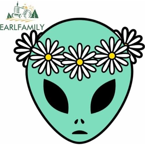 EARLFAMILY 13cm x 12.7cm for Hawaiian Alien Car Stickers Personality Scratch-Proof Decal Creative Silhouette Bumper Decoration