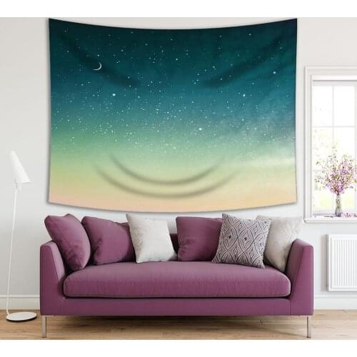 Tapestry New Moon Stars over Clouds Colorful Night Sky in Soft Colors Art Printed Pink Beige Green Teal