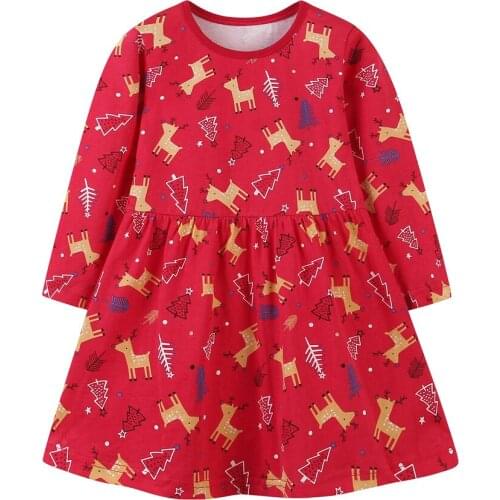 Jumping Meters Autumn Winter Baby Girls American Style Cotton Hot Selling Kids Deers Tree Toddler Dresses