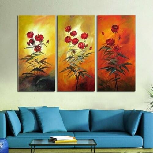 Beautiful flower oil painting on canvas 3picture combination paintings for home decoration