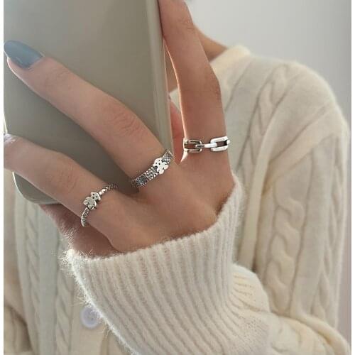 New Trendy Open Adjustable Silver Rings For Women Korean Fashion Charm Lady Wedding Bands Geometric Party Classic Round Rings