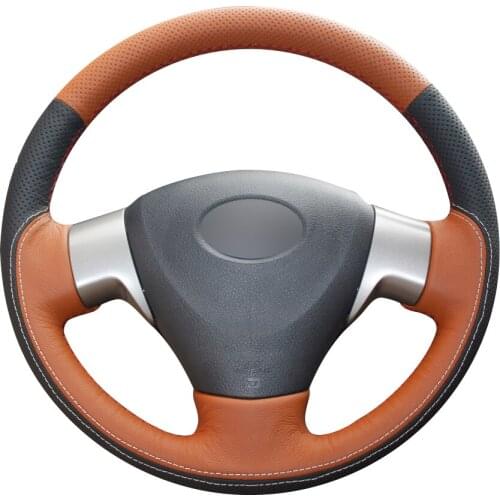 Brown Natural Leather Black Natural Leather Car Steering Wheel Cover for Toyota Corolla 2006-2010 Matrix 2009 Auris 2007-2009