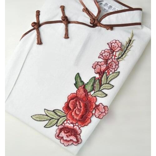 Red Peony Flower Venise Lace Collar Applique Patches Neckline Venise Fabric Embroidered For Accessories Arts Crafts Sewing