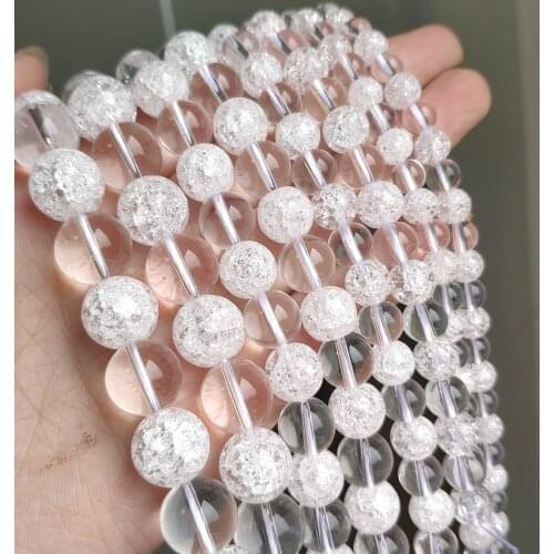 6/8/10/12mm Natural White Cracked Crystal Stone beads Round For Diy Bracelet Accessories Jewellery Making 15.5inch/strand