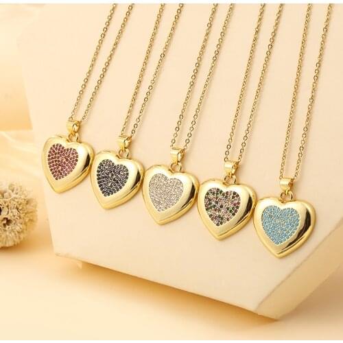 Cute Stainless Steel Five Colors Zircon Heart Pendant Necklace For Women Charm CZ Love necklace jewelry 2020