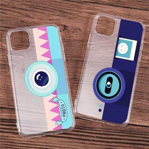 Cute Cartoon Camera Phone Case for iPhone 11 12 Mini Pro Max X XR XS 7 8 6 6S Plus SE 2020 Transparent TPU Anti-fall Back Cover