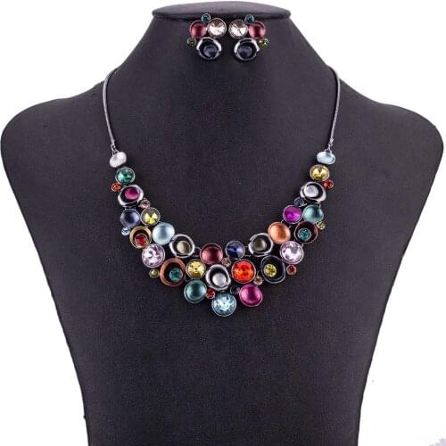 MS1505058 Classic Crystal Jewelry Sets Multicolor Rainbow Charms Pendant Necklace Earrings Set Collar Necklace For Woman