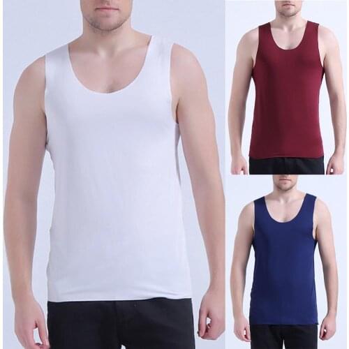 Men Low-cut Neck Sleeveless Solid Color Seamless Cotton T-shirt Fitness Vest