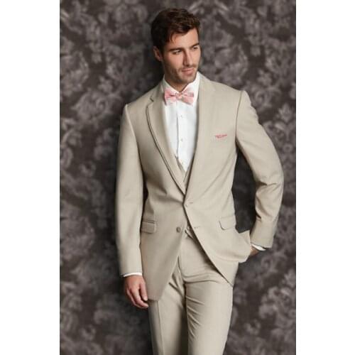 2017 Latest Coat Pant Designs Champagne Beige Wedding Suits for Men Terno Slim Fit 3 Piece Groom Tuxedo Custom Blazer Masculino