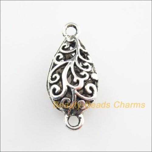 New 5Pcs Tibetan Silver Color Flower Teardrop Charms Connectors 13x29mm