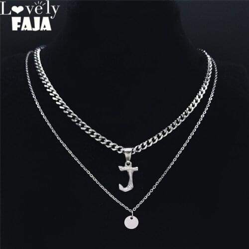 2021 Punk Letter J Stainless Steel Layered Name Necklace Personalised Men/Women Silver Color Jewelry colgante letra NK78S03