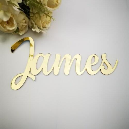 Personalized Mirror gold Name sign Baby Child Family Script Nursery Decor,Custom Name table sign Wall Decor Color silver Letter