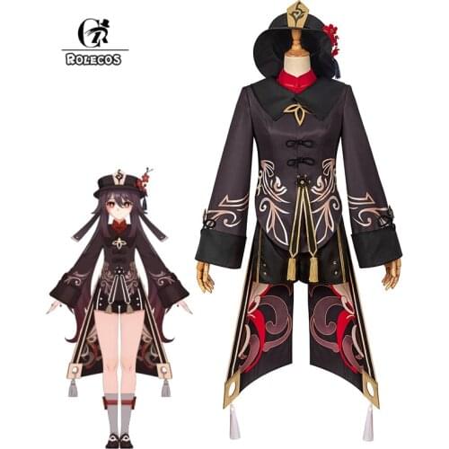 ROLECOS Hutao Cosplay Costume Game Genshin Impact Hutao Cosplay Costume Sexy Women Costume Halloween Coat Shorts Socks Full Set