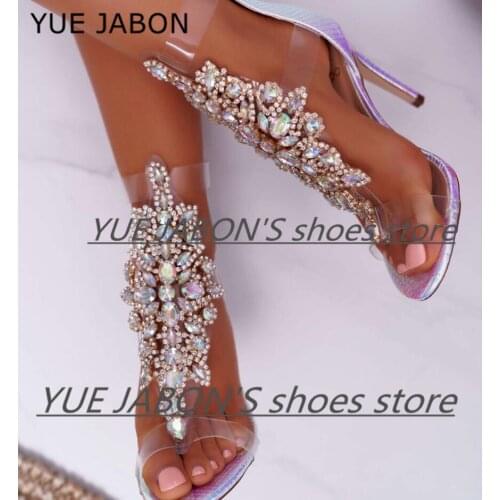 Pink Green New High Heel Sandal Shoes Sexy Women Party Pumps T-Strap Rhinestone PVC Transparent Stiletto Shoes Crystal shoes